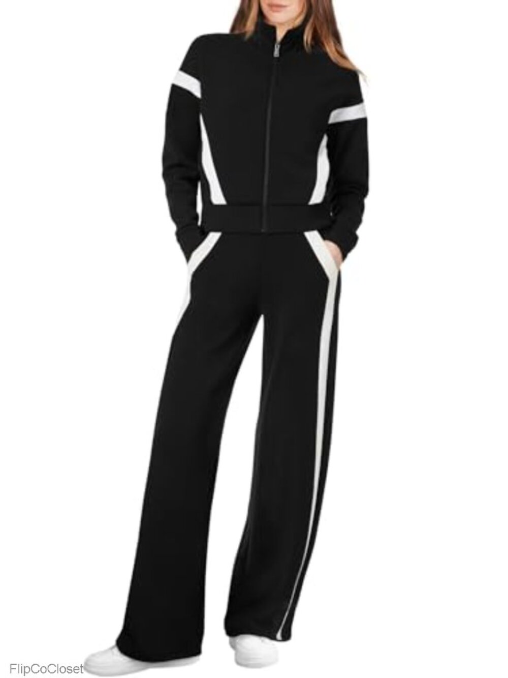 Women's 2 Piece Lounge Set Full Zip Sweatshirt & Wide Leg Sweatpants